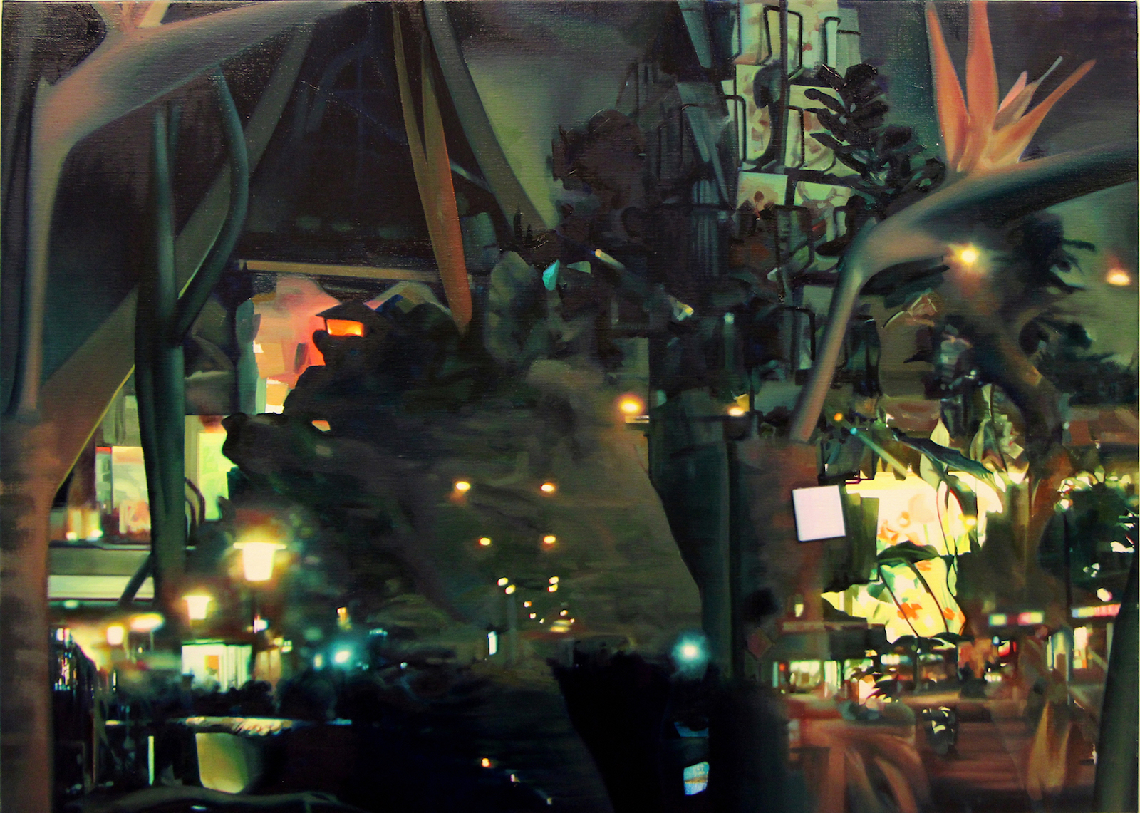 Pauliina Pietilä, "Blomsteraffären" (The Flower Store), 2014, oil on canvas, 77 x 107 cm