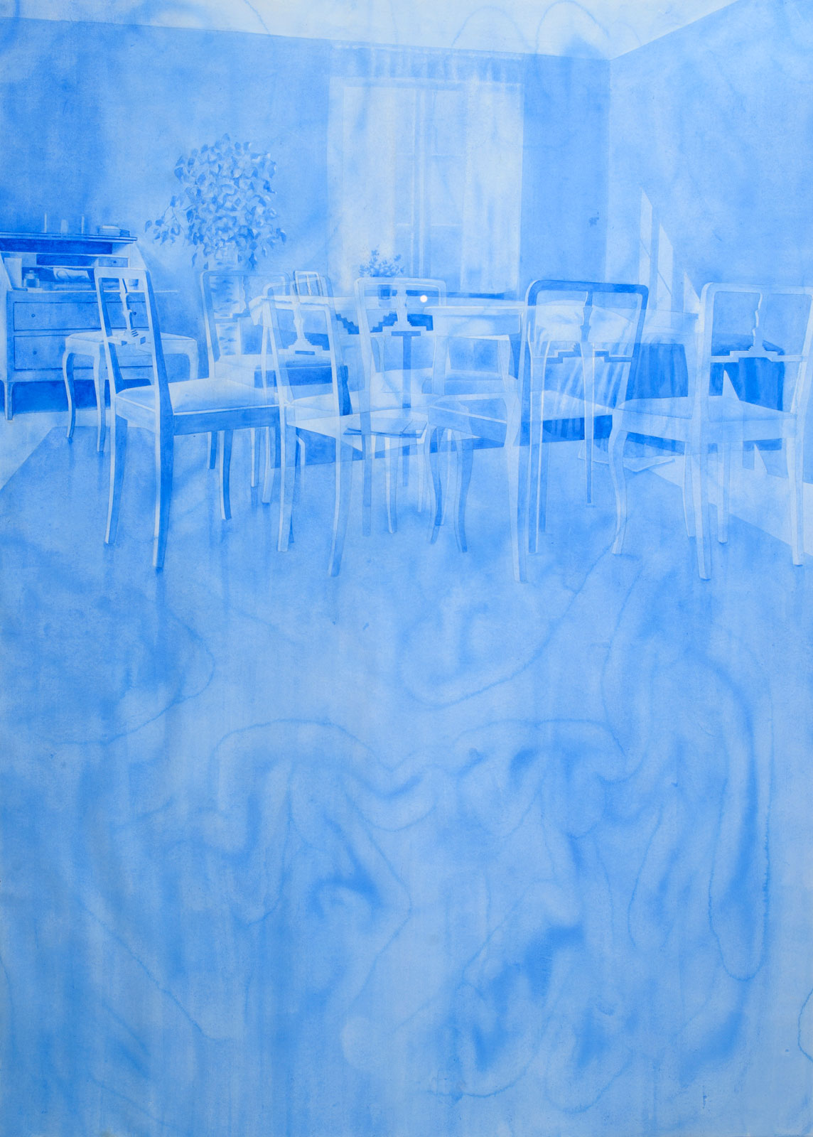 Kristina Bength, "Cobalt; Ferromagnetic, Hexagonal, Close-Packed #1", 2016, water color on paper, 209 x 152 cm, 2016.