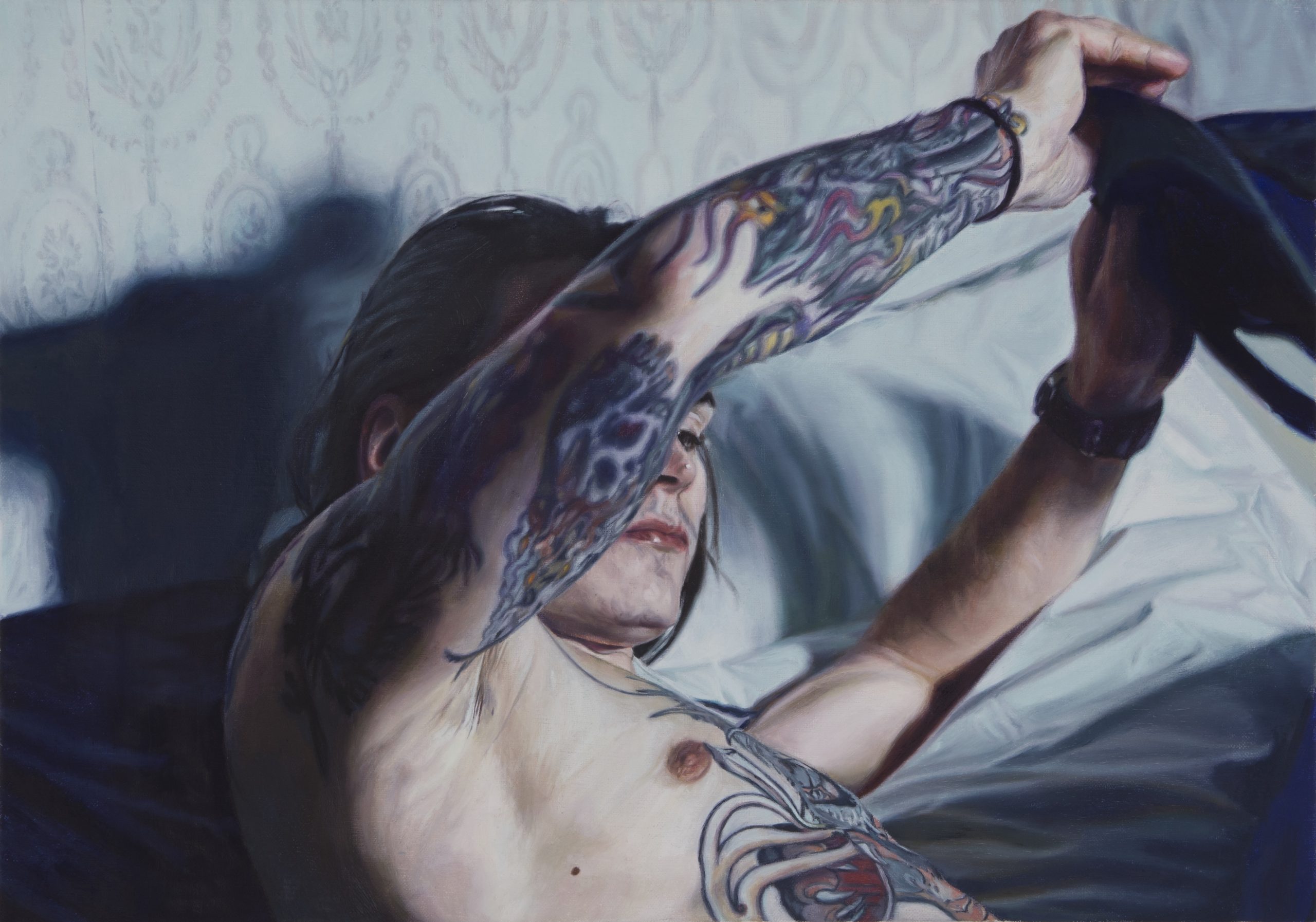 From the series "INTERIOR" (2017 - 2019).
Alexander in motion (Alexander rörelse) 2018, Oil on canvas, 57 x 40 cm. Photo: Jean Baptiste Béranger