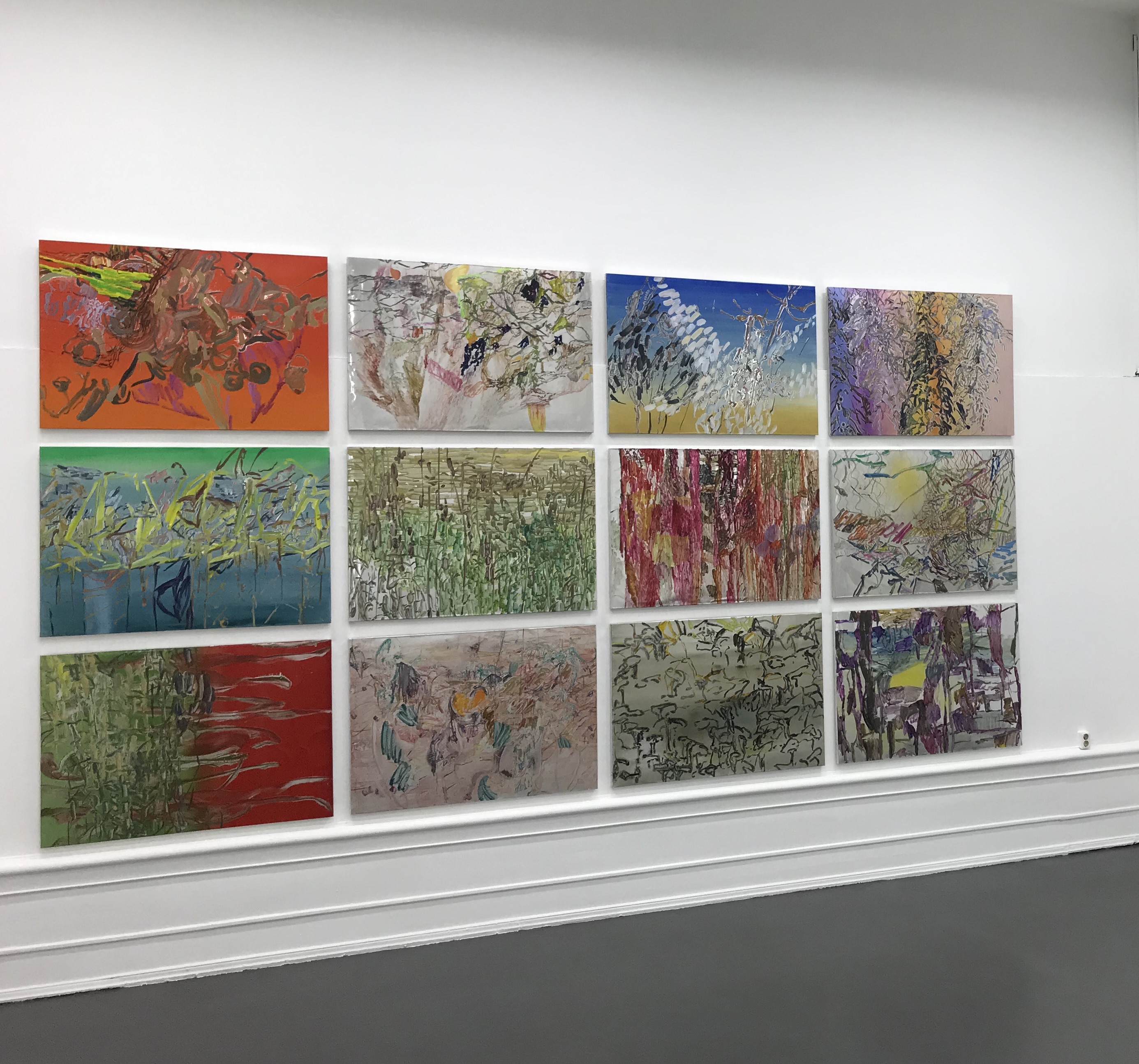 Installation view: "Realities", paintings 3 x 4, 85 x 122 cm, oil on aluminium