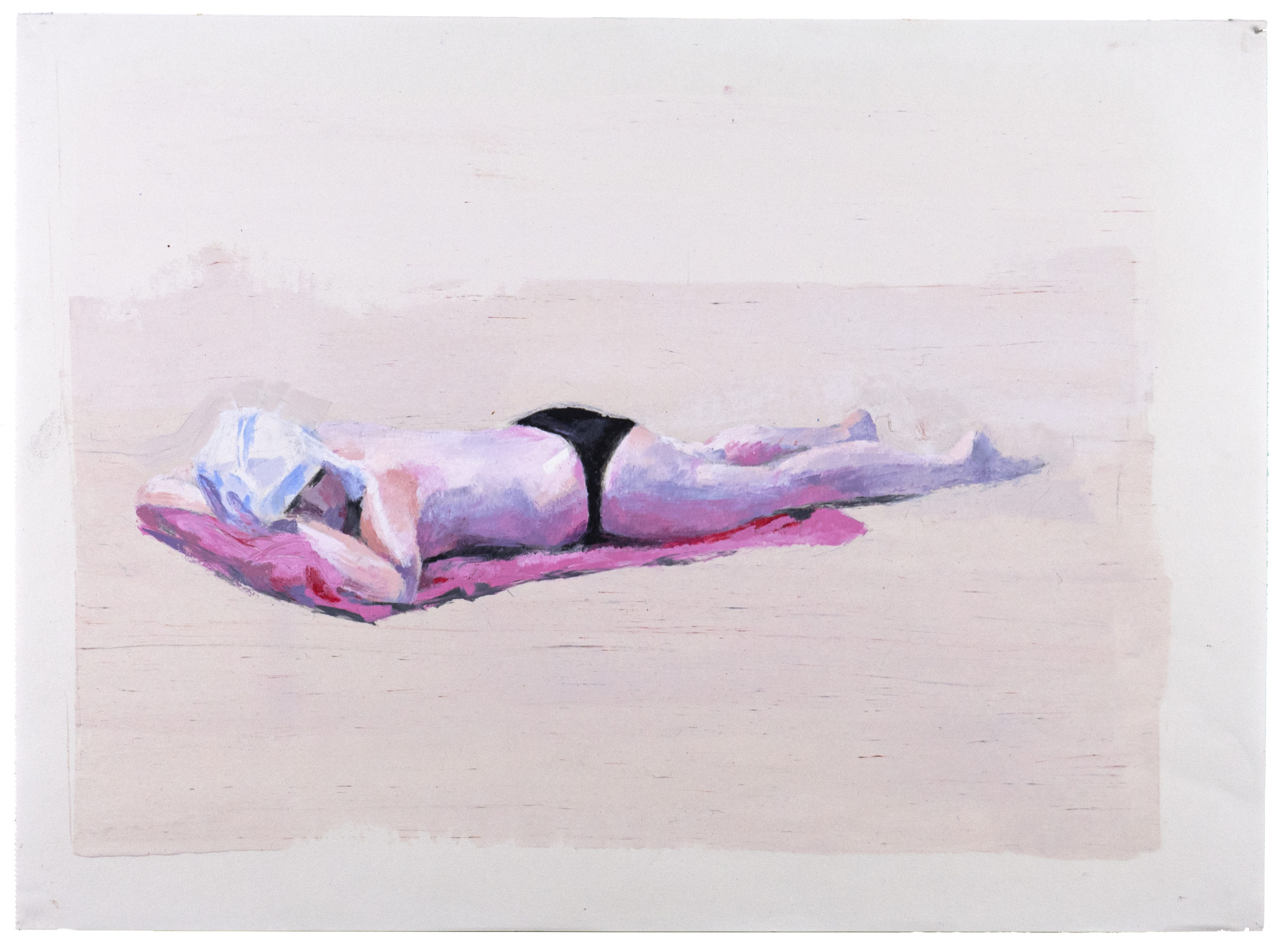 "Under en blöt handduk", 2017. Oljepastell på papper,
30 x 40 cm