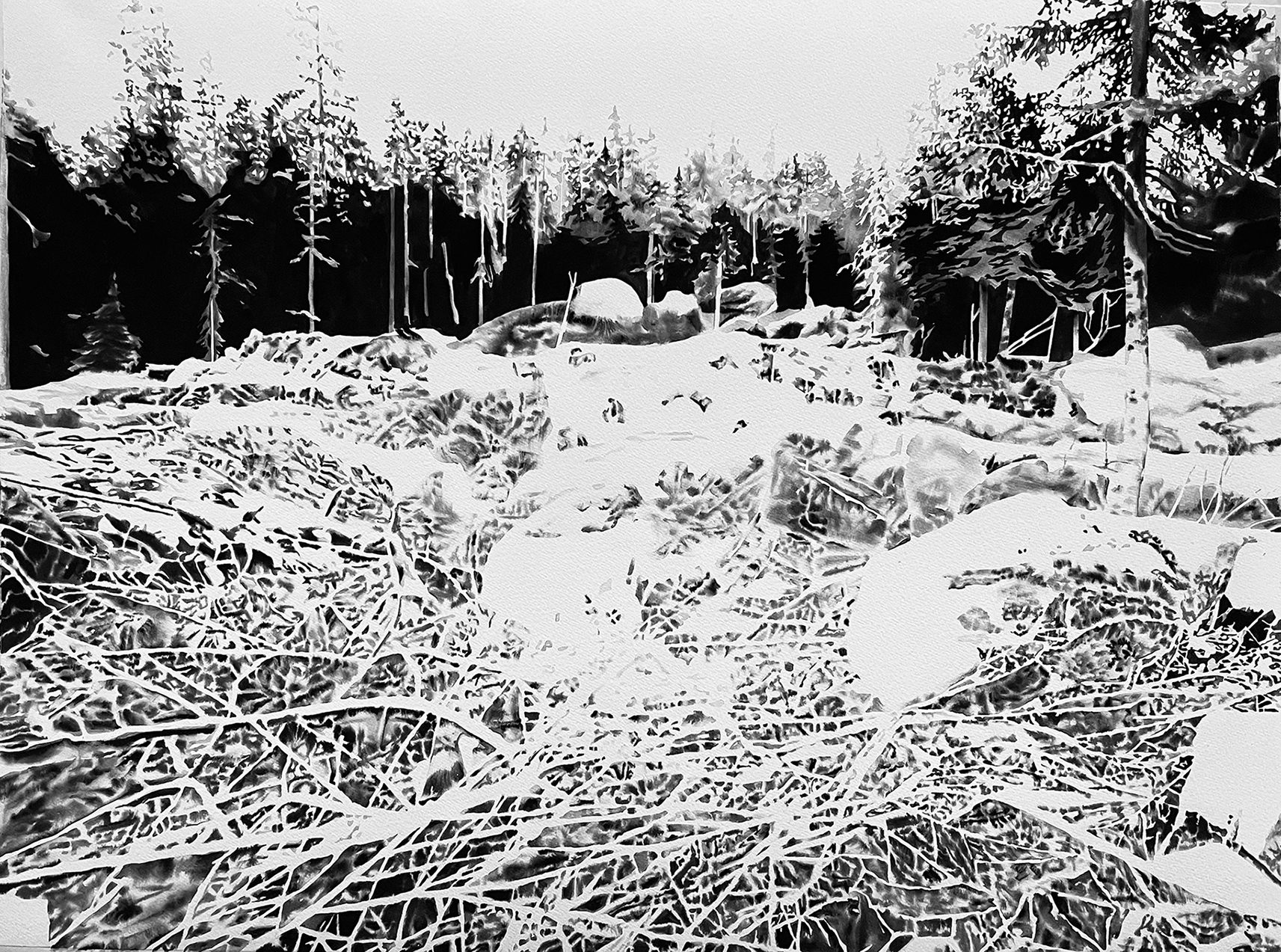 "Störningar av brus", 2025. Watercolor on paper, 55 x 74 cm