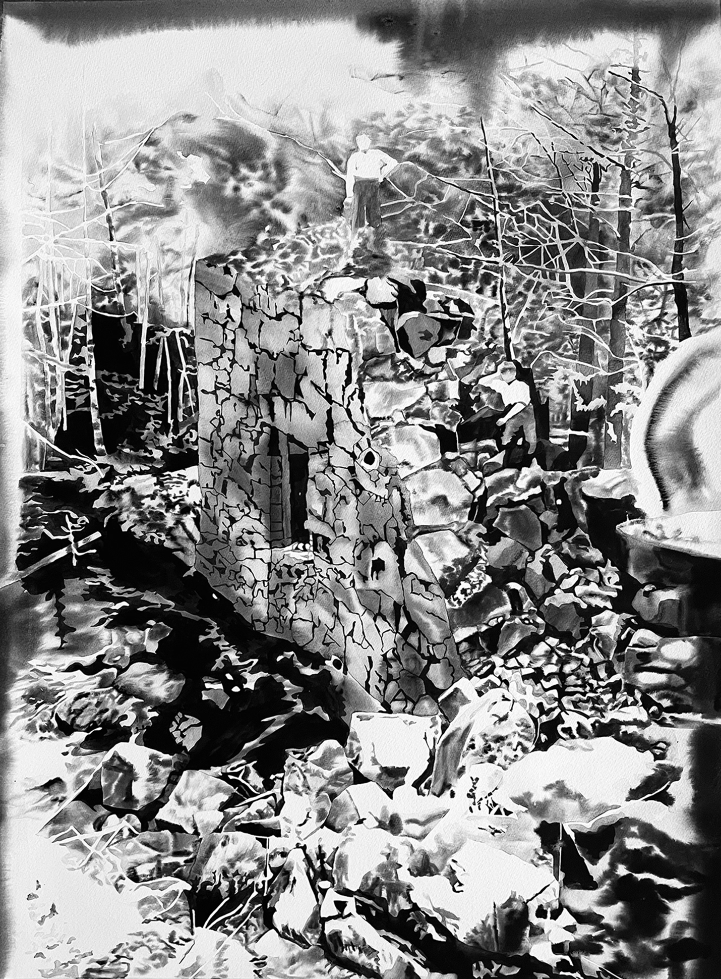 "Rymden hade samma intensitet i alla riktningar", 2025. Watercolor on paper, 74 x 55 cm.